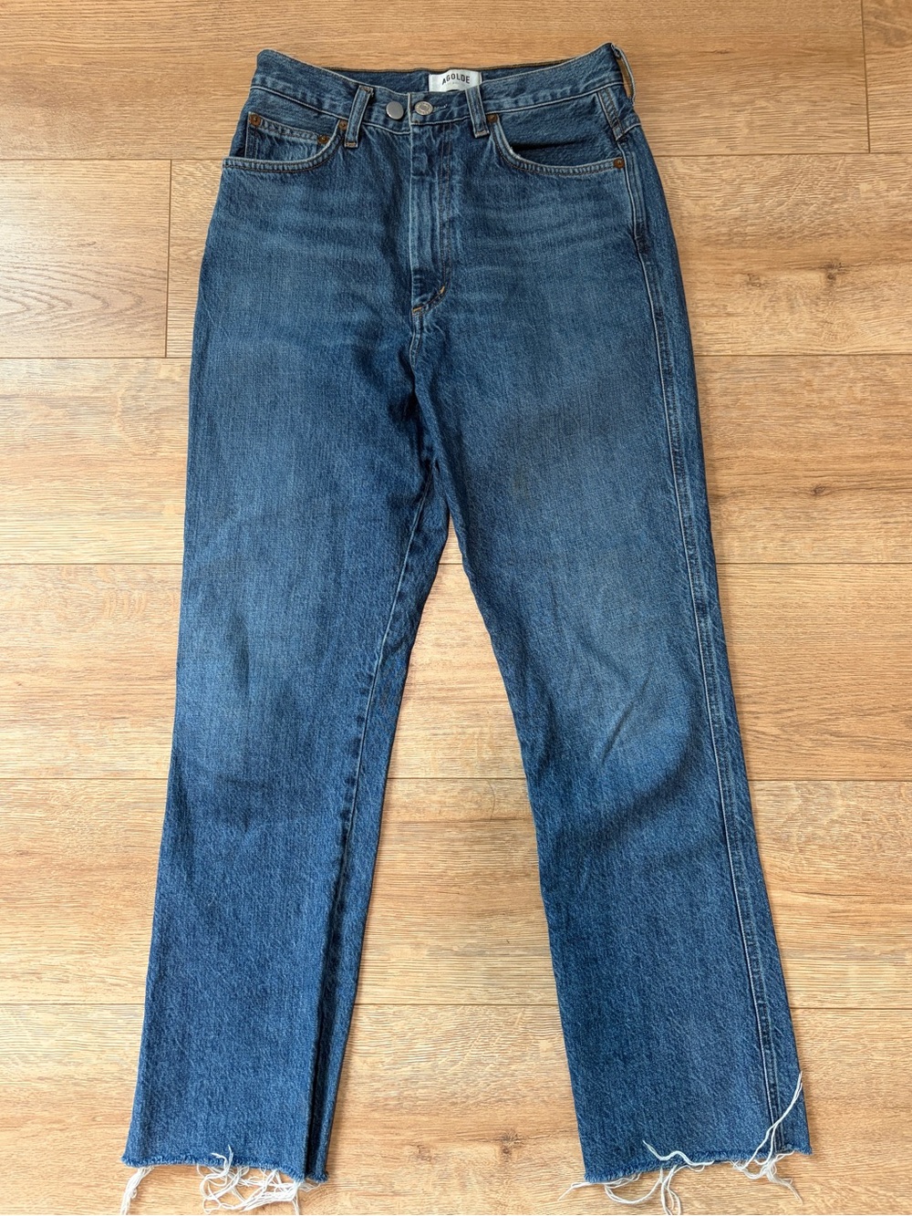 AGOLDE Pinch Waist High Rise Straight Jeans Size 26 Dark Wash Raw Hem